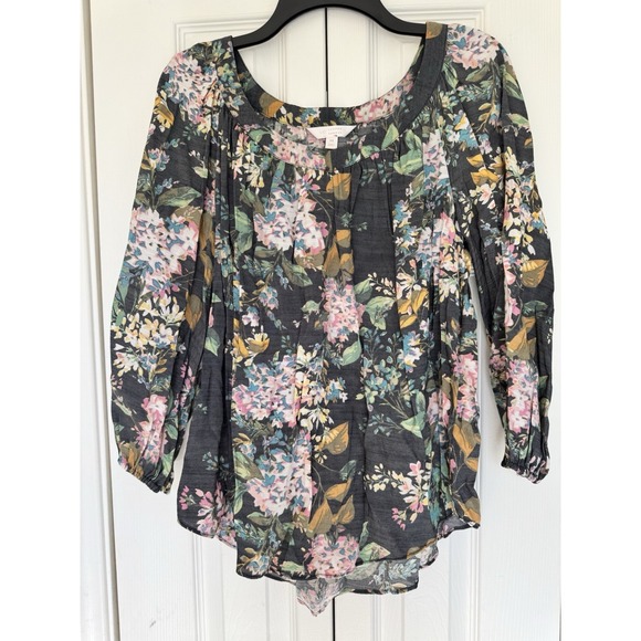 LC Lauren Conrad Tops - Lauren Conrad Womens Top Medium Floral Pleated Blouse Multicolor 3/4 Sleeve